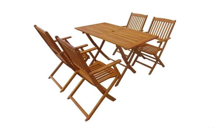 ensemble table à manger bois acacia - salon de jardin - 1 table et 4 chaises pliables - certifié fsc